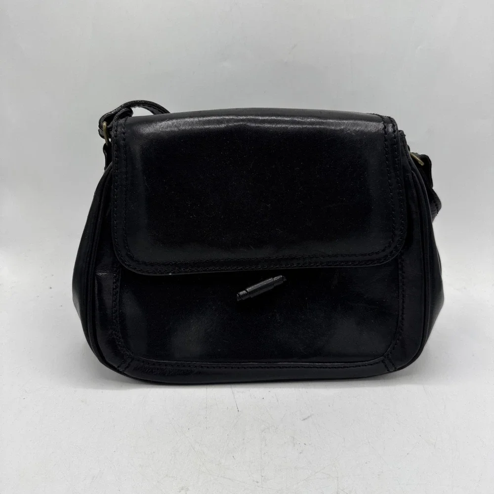 Vintage Gianni Conti Purse Black Leather Saddle Bag Crossbody